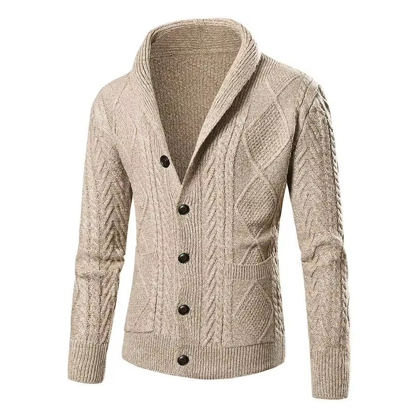 Men's Slim Fit Solid Color Knit Cardigan Coat for Autumn and Winter