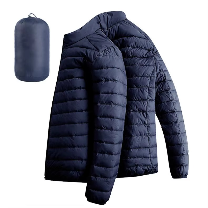 Men's Lightweight Hooded Cotton Down Jacket with Zip Pockets – Casual Winter Parka