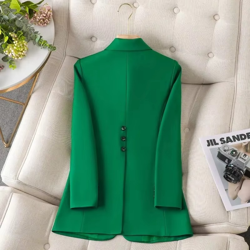 Women’s Green Single Button Blazer – Formal Office Coat with Long Sleeves