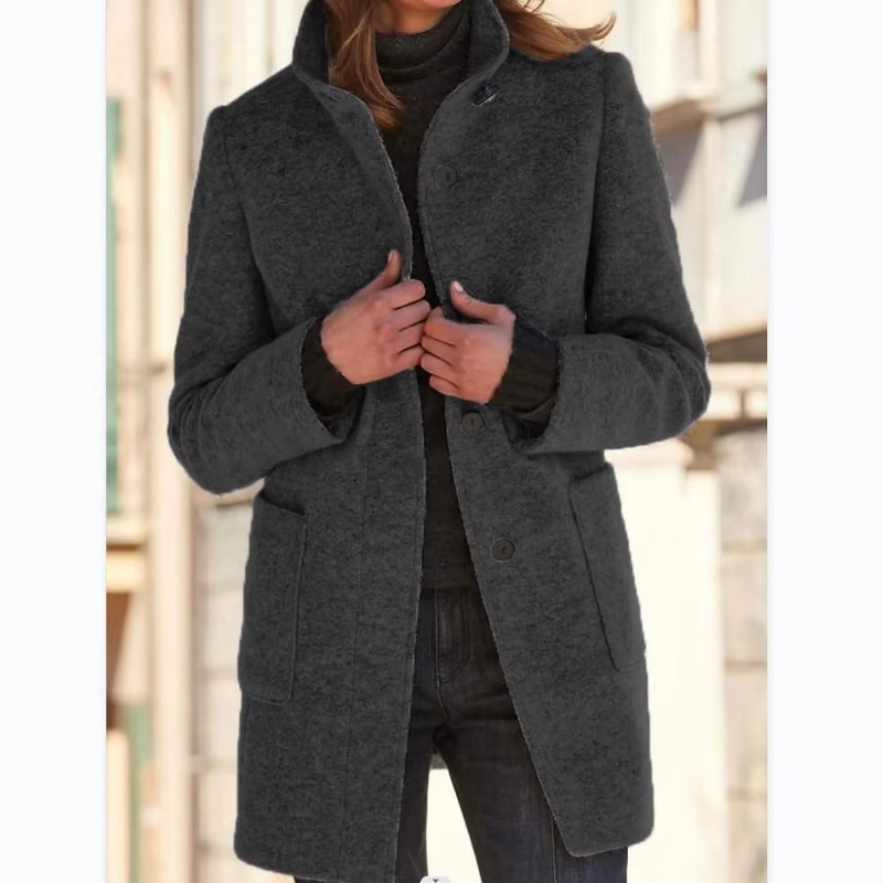 Retro Wool Blend Stand Collar Jacket for Women