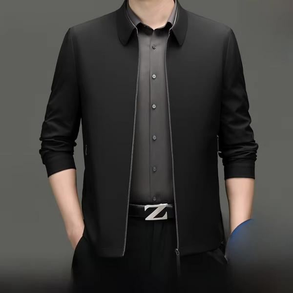 Men's Loose Fit Silk Blend Jacket with Straight Hemline