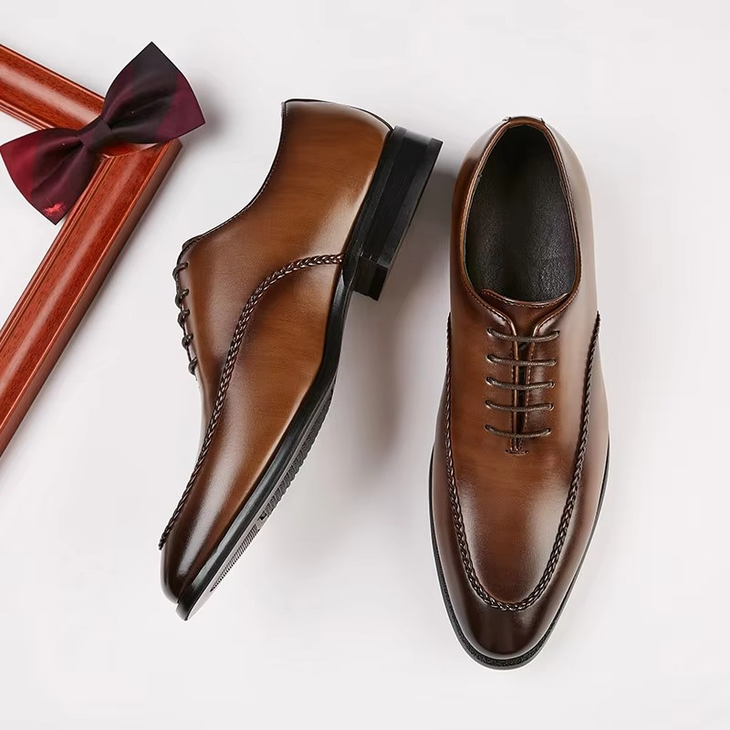Modern Men’s Pointed Toe Lace Up Dress Shoes in Black or Brown