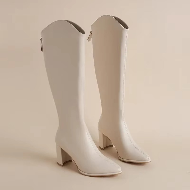 Plus Size Knee High Boots for Women with Thick High Heels and Side Zipper