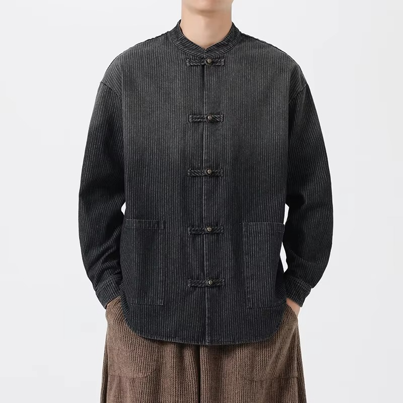 2024 Men’s Traditional Kung Fu Tai Chi Tang Suit Jacket Long Sleeve Button-Up Hanfu Shirt