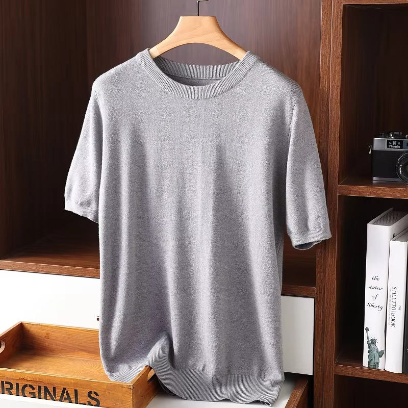 Men's Cashmere Short Sleeve O-Neck Sweater
