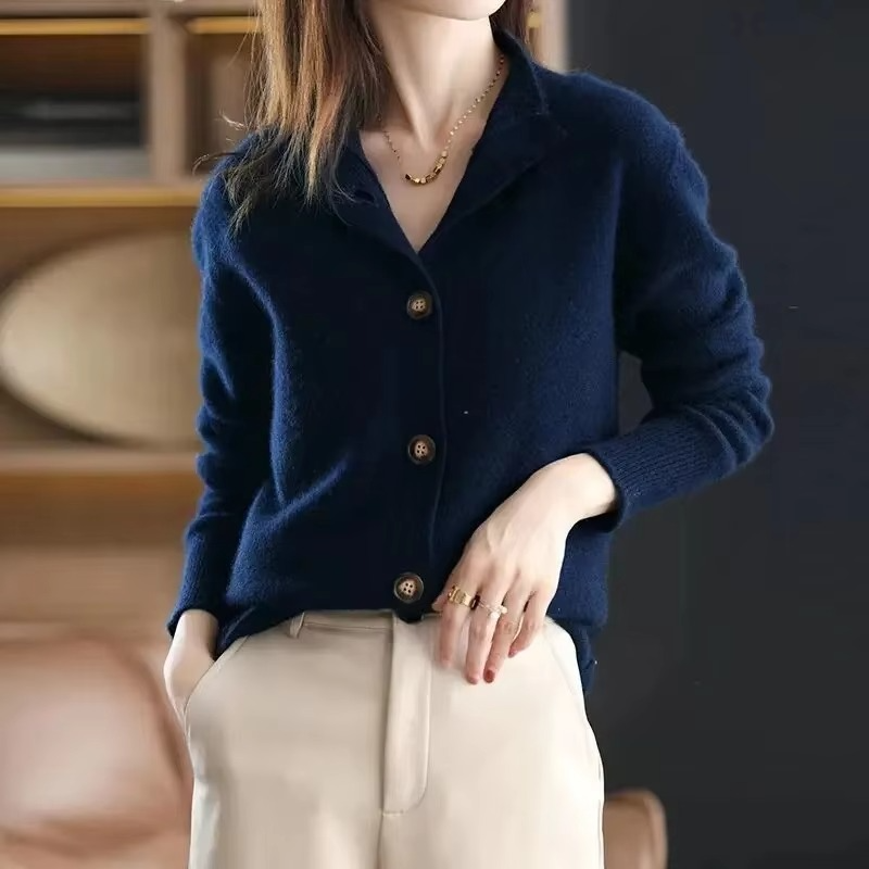 Women's Knit Cardigan Jacket with Stand Collar, Soft Sweater Coat for Autumn Winter 2024