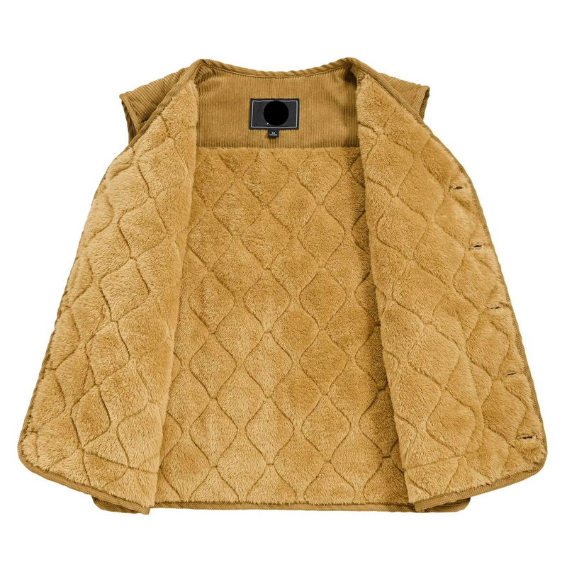 Men's Corduroy Padded Vest with Diamond Stitch, Warm V-Neck Workwear Jacket