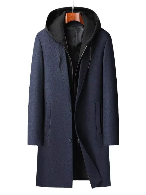 Men's Hooded Wool Blend Cashmere Long Trench Coat