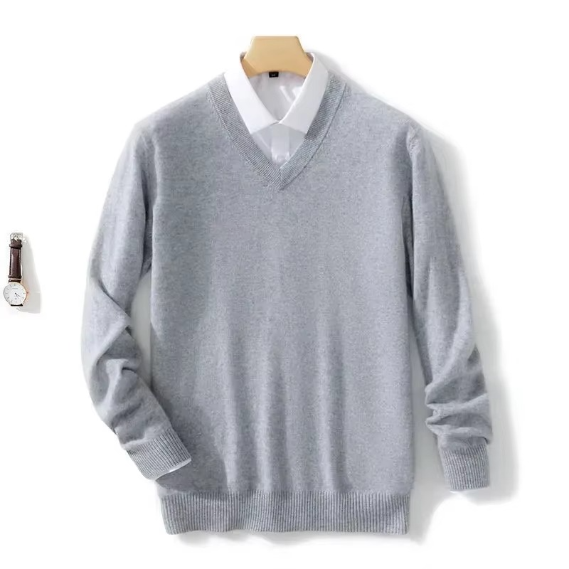 Men's V-Neck Wool Blend Sweater – Warm Knit Pullover, Winter Casual Fit, Sizes up to 5XL