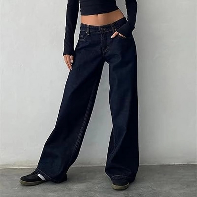 Retro Washed Mid Waisted Straight Leg Jeans for Women