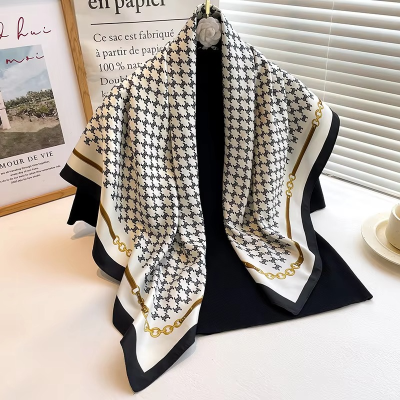 Summer Polka Dot and Stripe Silk Square Scarf for Women 35×35 Inch