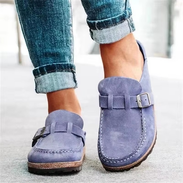 Suede Comfort Clogs for Women Adjustable Buckle Soft Insole Casual Flat Mules