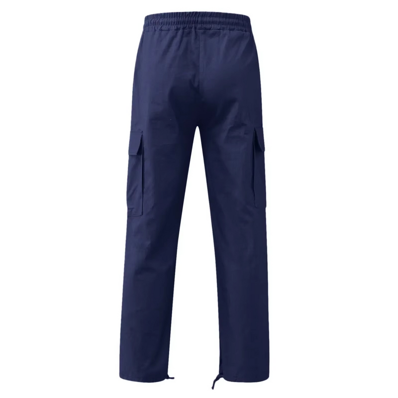 2025 Men's Solid Cargo Pants with Multi Pocket Design and Adjustable Drawstring