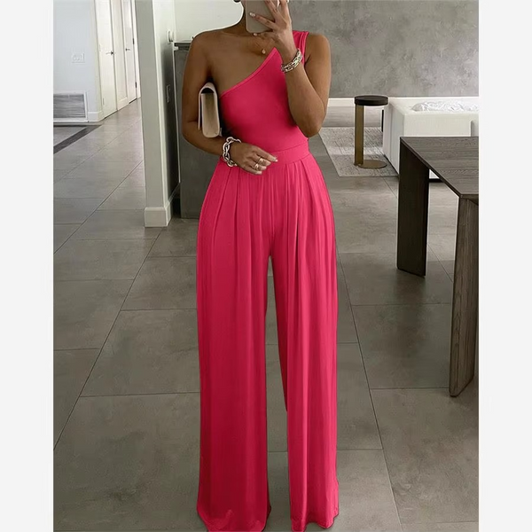 Women's Casual One Shoulder High Waist Wide Leg Jumpsuit