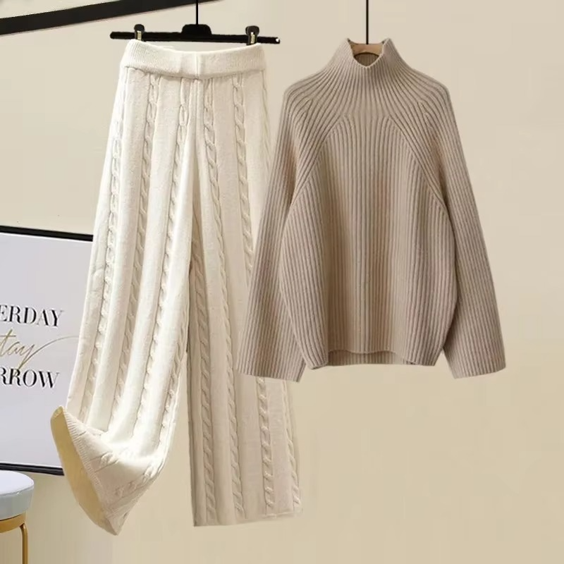 Women's Cozy Knit Three Piece Sweater and Wide Leg Pants Set