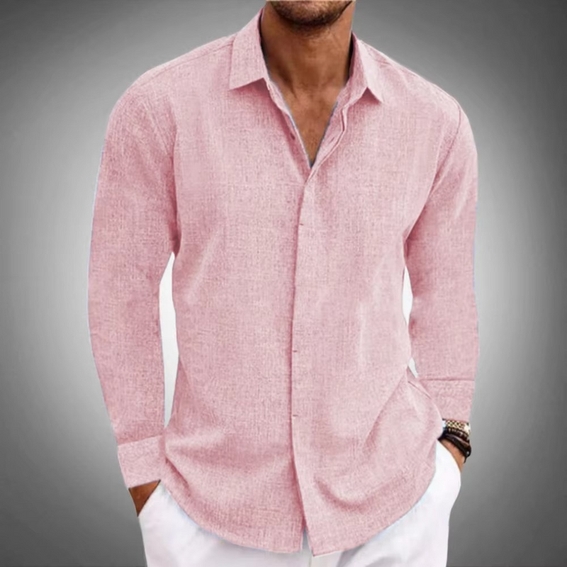 Men's Classic Solid Color Long Sleeve Button-Down Shirt