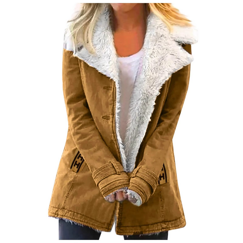 Women's Plus Size Fleece Button Jacket with Collar and Pockets