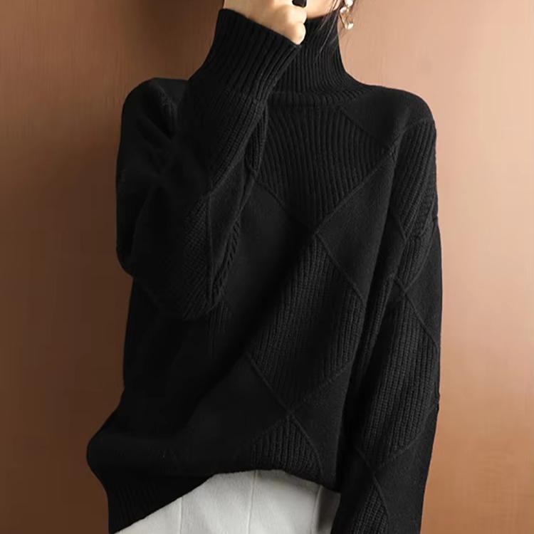 Womens Turtleneck Oversized Knit Sweater Pullover Long Sleeve Solid Jumper Top