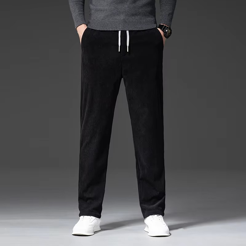 Men's Corduroy Elastic Waist Straight-Leg Pants – Classic Casual Work Trousers for Spring and Fall