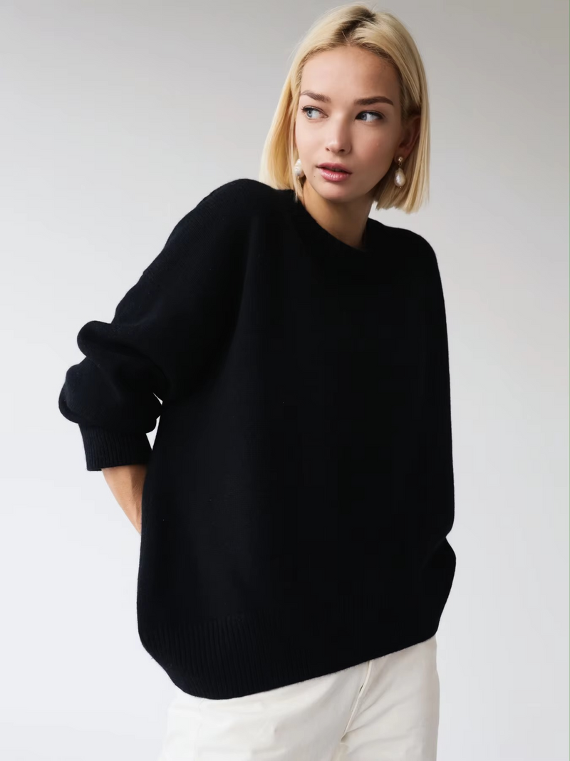 Oversized Thick Turtleneck Sweater for Women Black Knit Long Sleeve Pullover
