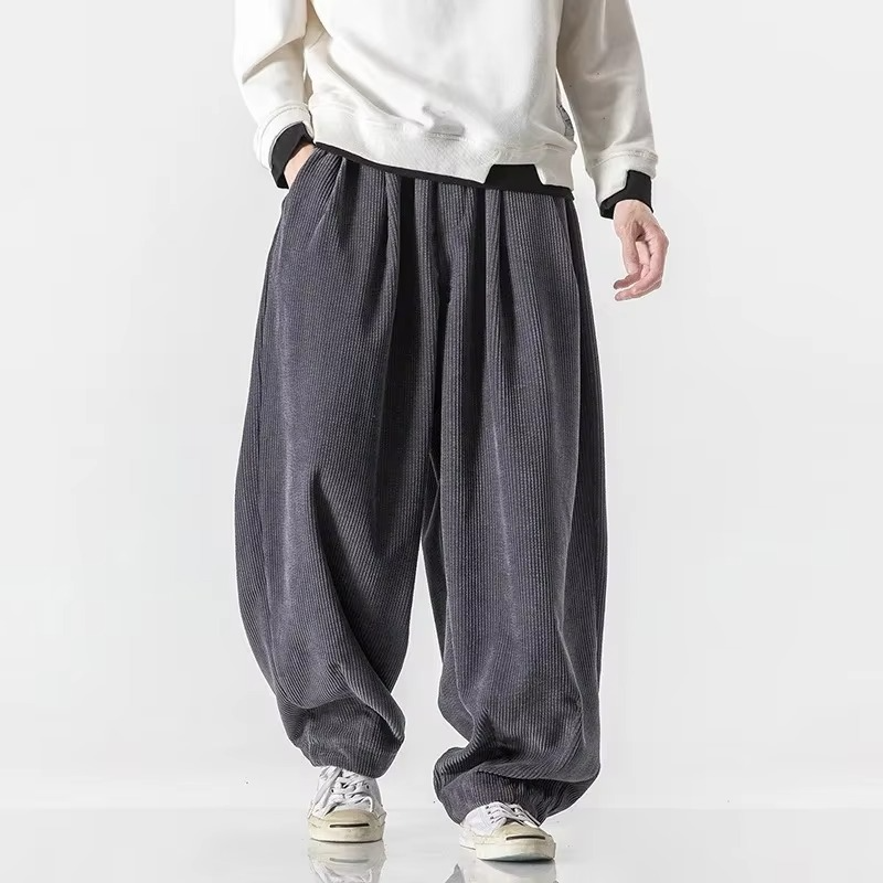 Long Corduroy Wide Leg Men's Pants, Loose Fit Floor-Length Trousers for Fall and Winter