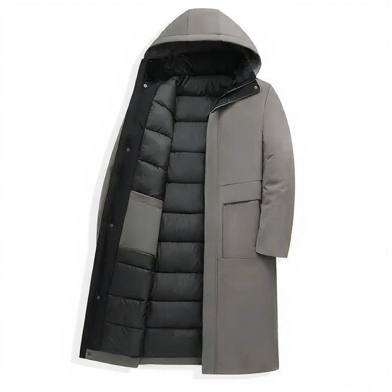 Men's Winter Fleece Parka Coat with Hood, Windproof Long Jacket for Cold Weather