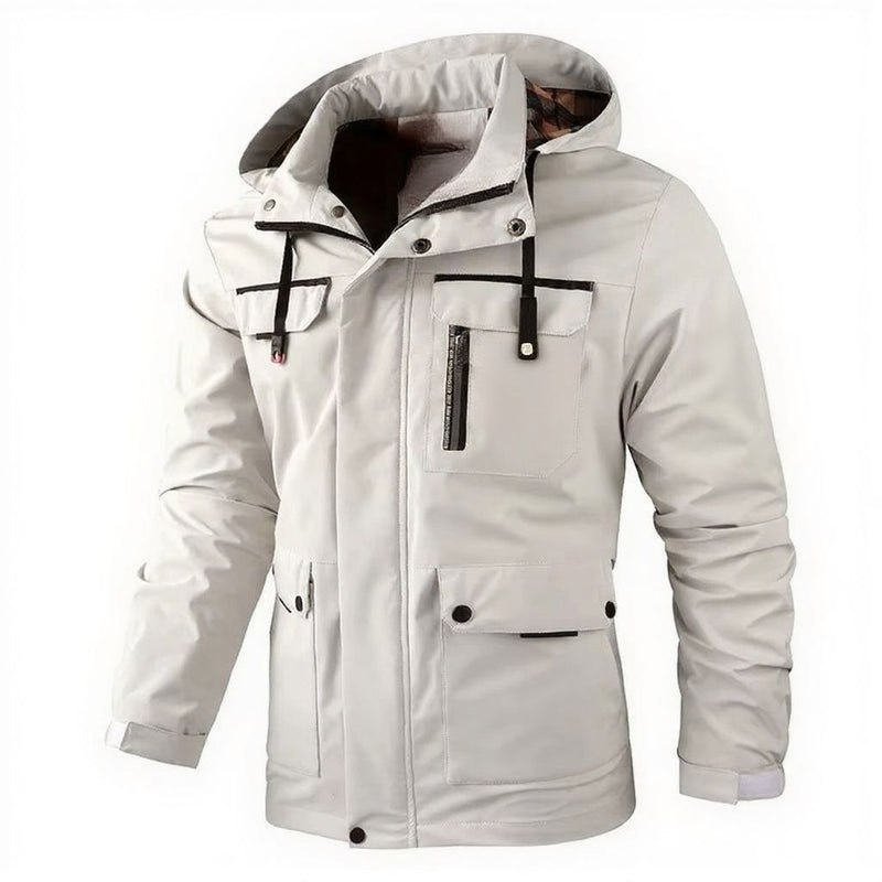 Men's Waterproof Soft Shell Hooded Windbreaker Jacket with Warm Fleece Lining