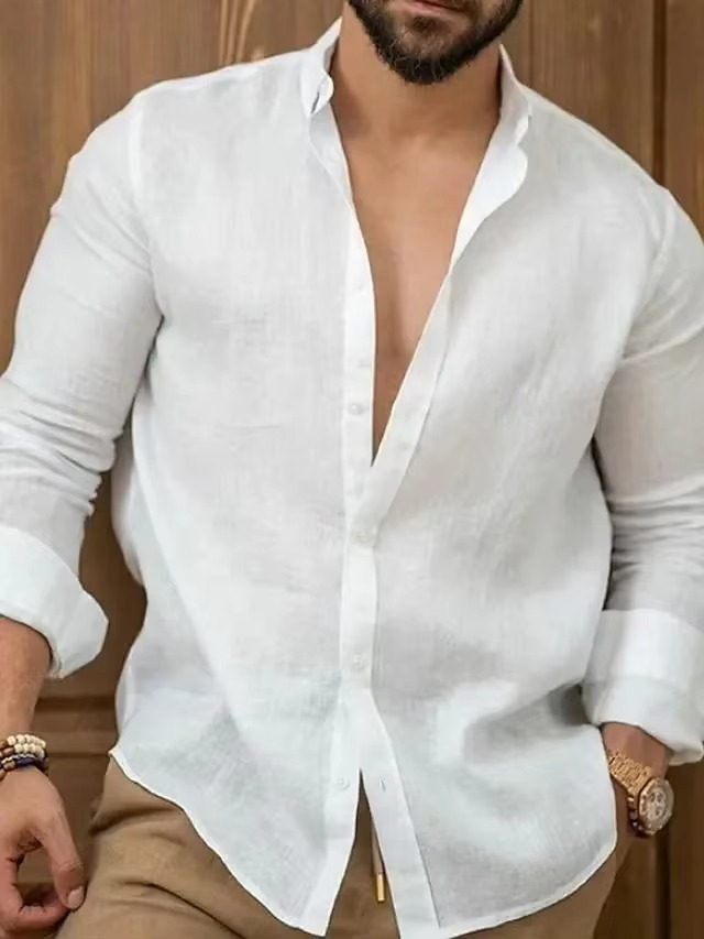 Men's Slim Fit Cotton Linen Long Sleeve Shirt