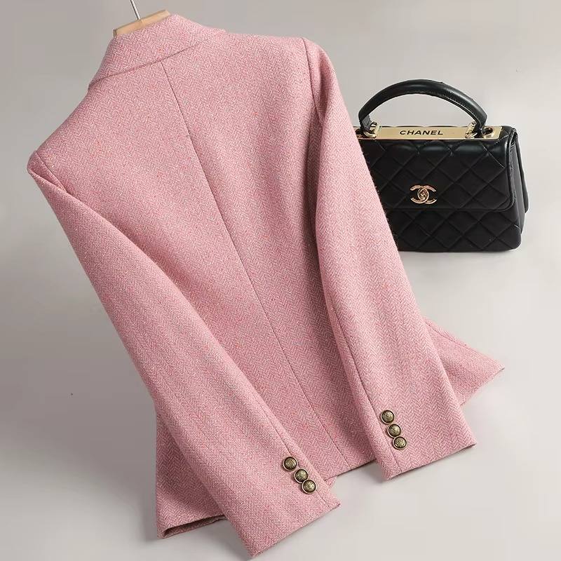 Women's Retro Wool Blazer Coat for Autumn and Winter