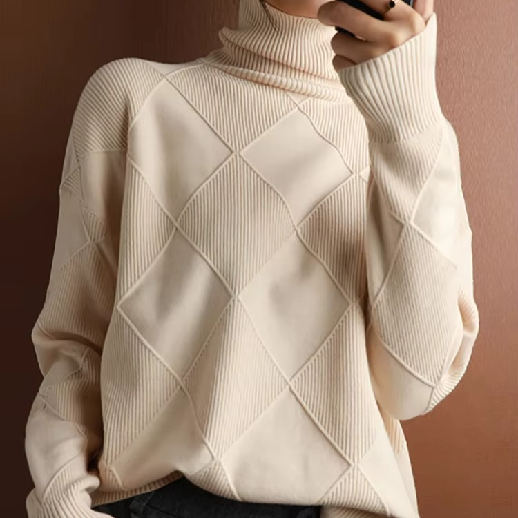 Womens Turtleneck Oversized Knit Sweater Pullover Long Sleeve Solid Jumper Top
