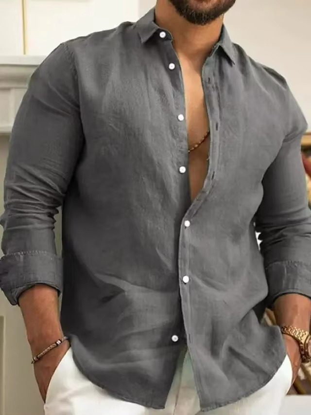 Men's Slim Fit Cotton Linen Long Sleeve Shirt