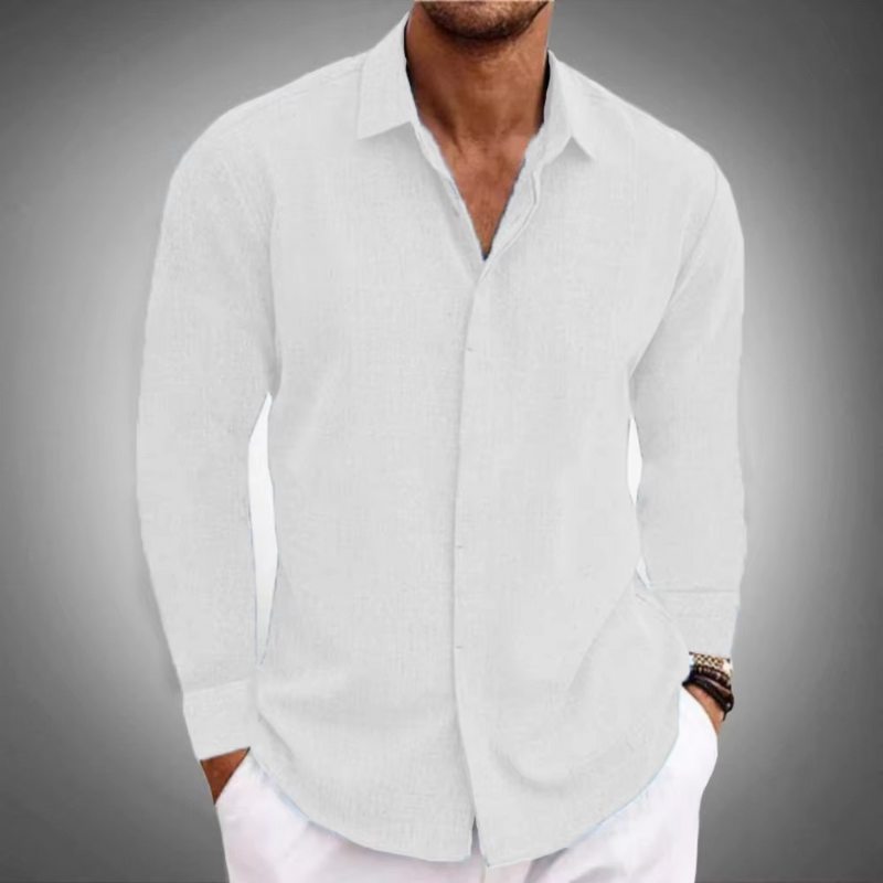 Men's Classic Solid Color Long Sleeve Button-Down Shirt