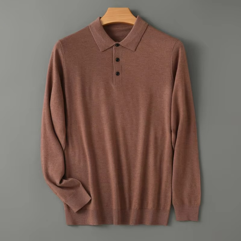 Men's Merino Wool Polo Collar Sweater Pullover