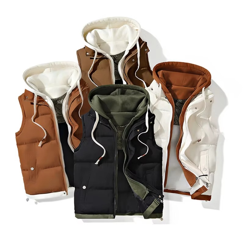 Men’s Winter Hooded Puffer Vest Sleeveless Warm Cotton Jacket