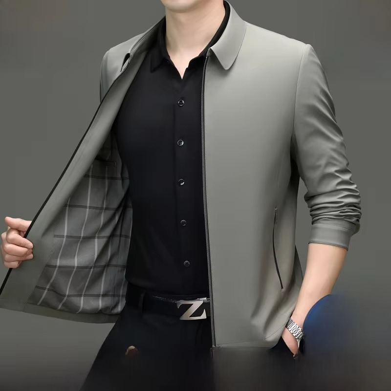 Men's Loose Fit Silk Blend Jacket with Straight Hemline