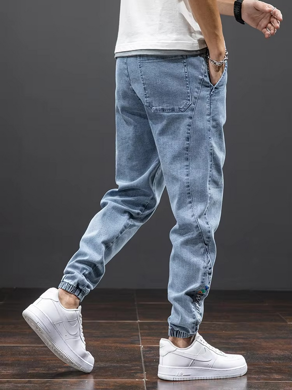 Men's Black and Blue Cargo Denim Jogger Pants — Relaxed Streetwear Comfort