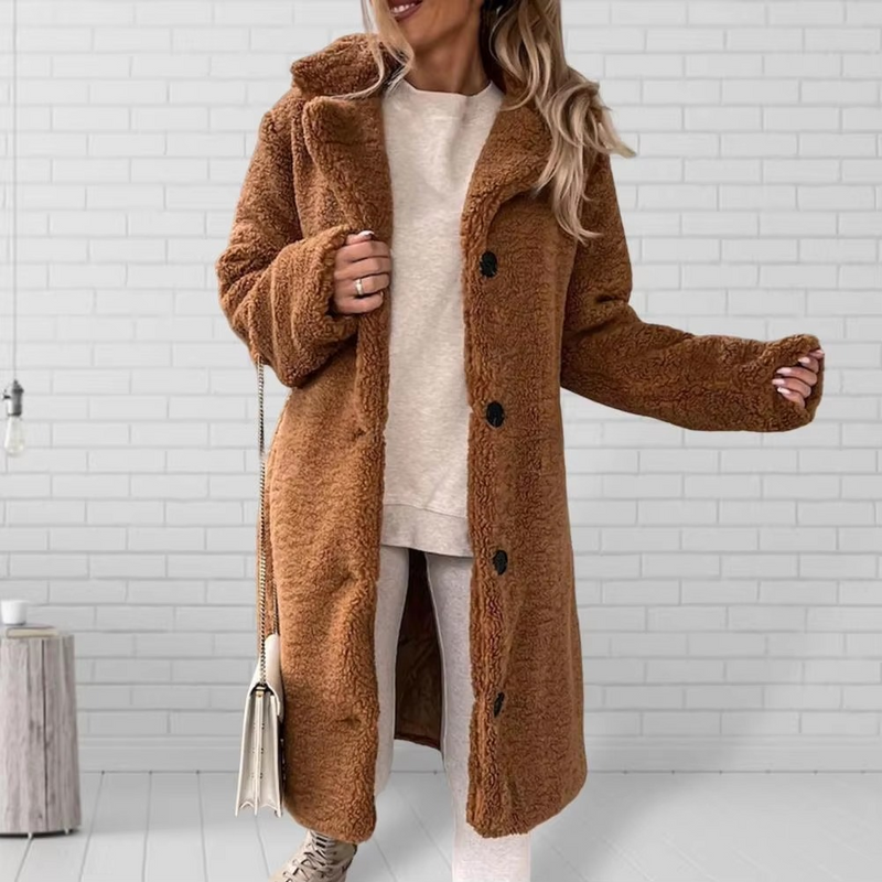 Women's Long Teddy Faux Fur Winter Trench Coat Oversized Warm Outwear