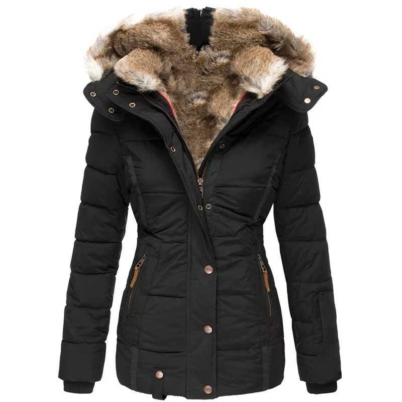 Women’s Luxury Winter Wool-Cotton Padded Hooded Parka Jacket