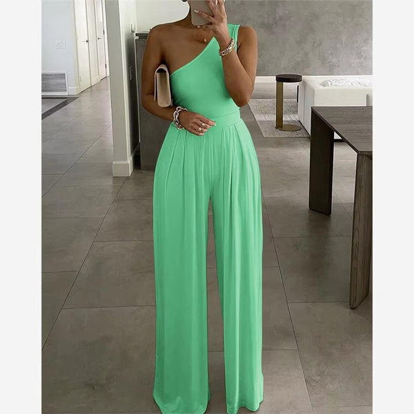 Women's Casual One Shoulder High Waist Wide Leg Jumpsuit
