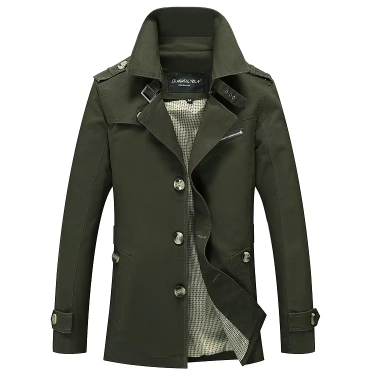 Men's Classic Single Breasted Trench Coat Casual Business Overcoat