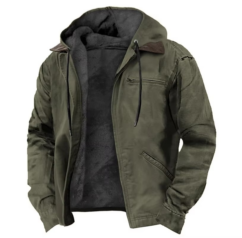 Men's Winter Fleece Hooded Jacket with Zipper Pockets
