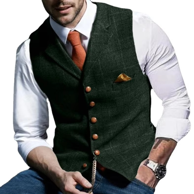 Men's Tweed Striped Waistcoat – Classic Vest for Business, Weddings, and Formal Events
