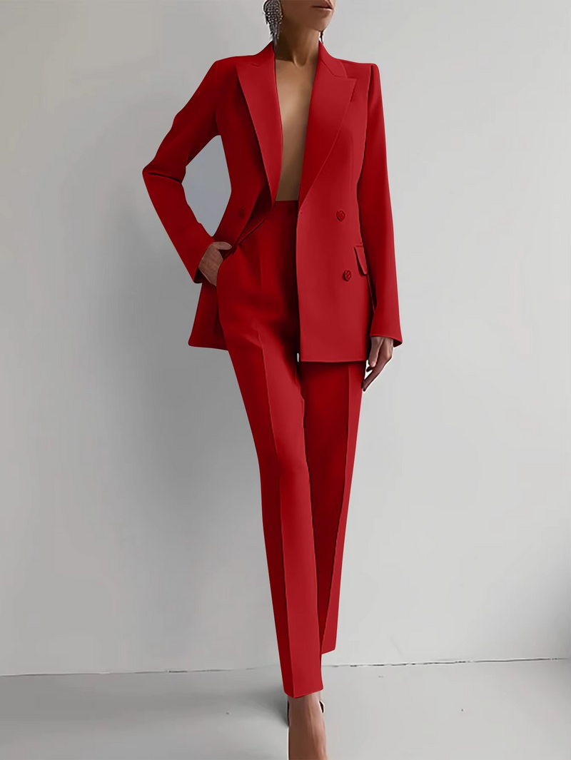 Women’s 2-Piece Solid Color Blazer and High-Waist Pants Set