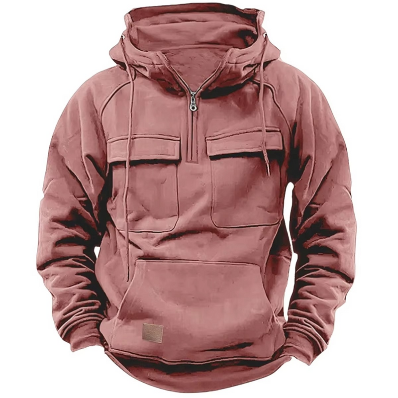 Men's Outdoor Thick Hooded Sweatshirt with Multiple Pockets