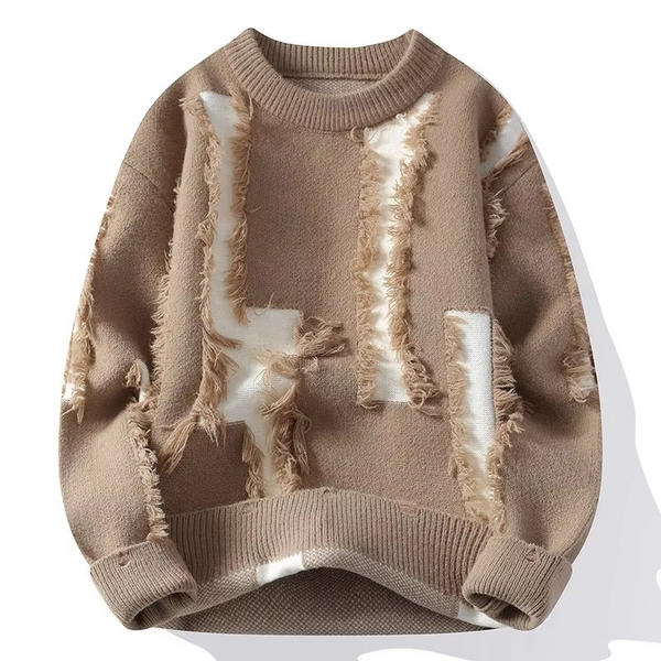 Men's Ripped Knit Sweater Loose Fit Crew Neck Pullover