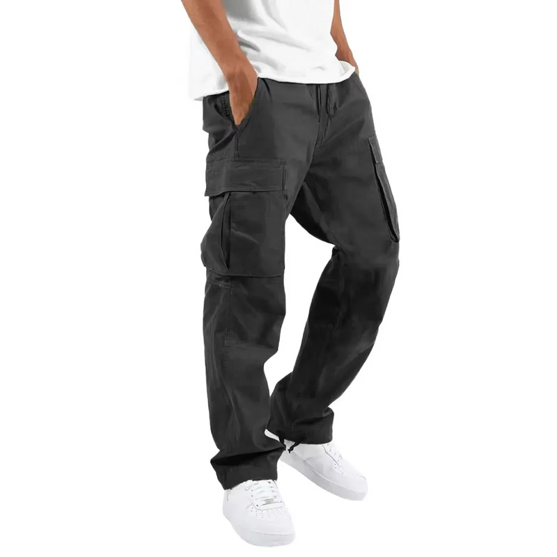 2025 Men's Solid Cargo Pants with Multi Pocket Design and Adjustable Drawstring