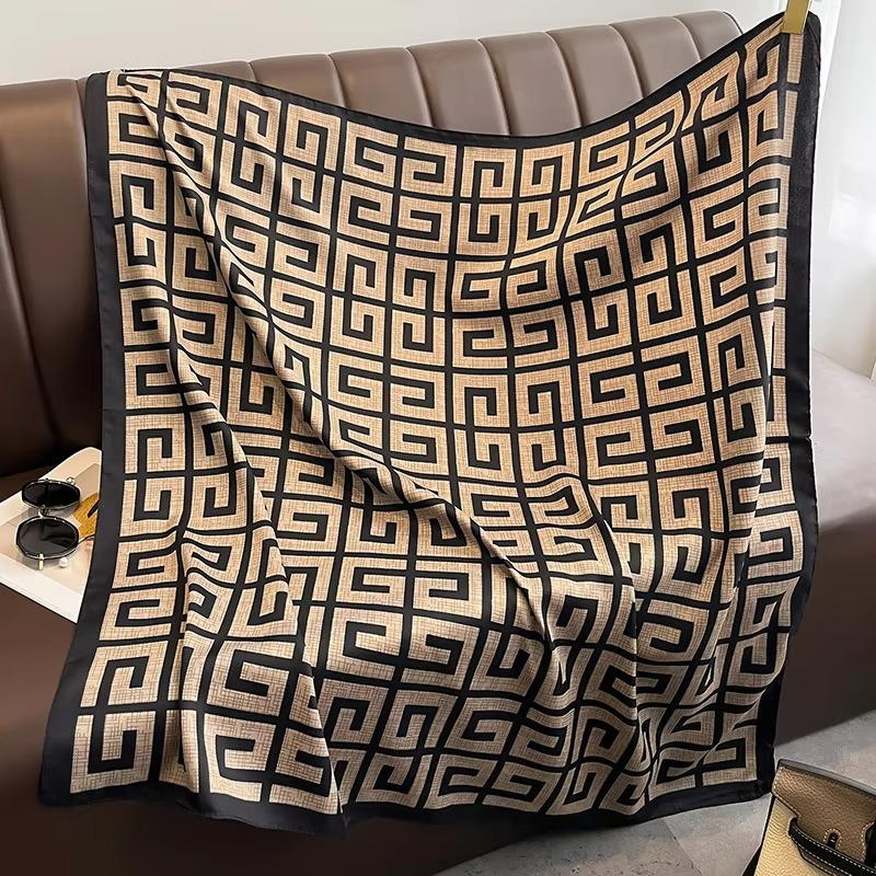 Summer Polka Dot and Stripe Silk Square Scarf for Women 35×35 Inch