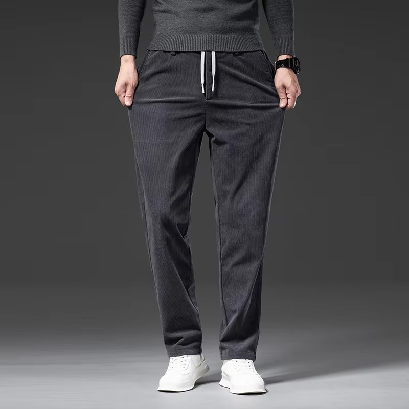 Men's Corduroy Elastic Waist Straight-Leg Pants – Classic Casual Work Trousers for Spring and Fall
