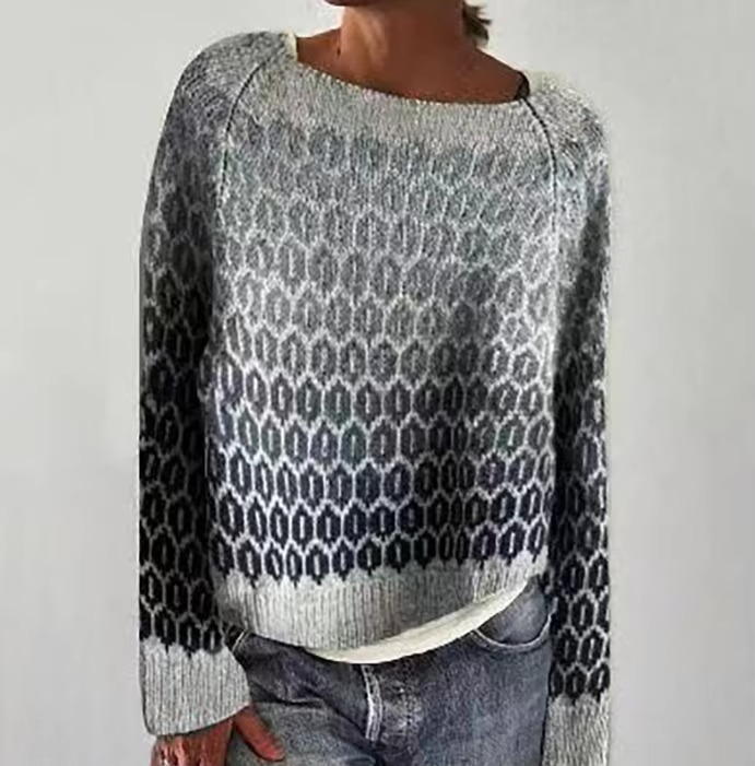 Loose Fit Round Neck Color Block Knitwear Women's Pullover Sweater Casual Long Sleeve