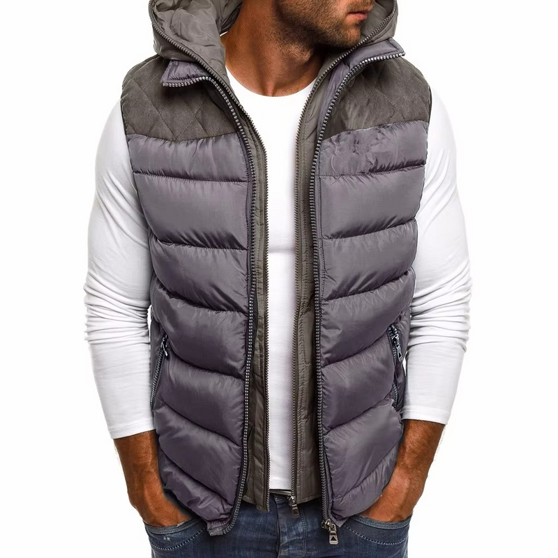 Men's Hooded Winter Sleeveless Jacket – Warm Zipper Vest with Embroidery